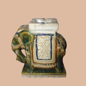 MCM Elephant Ashtray Vintage Multicolor Intricate Design Home Decor Collectible